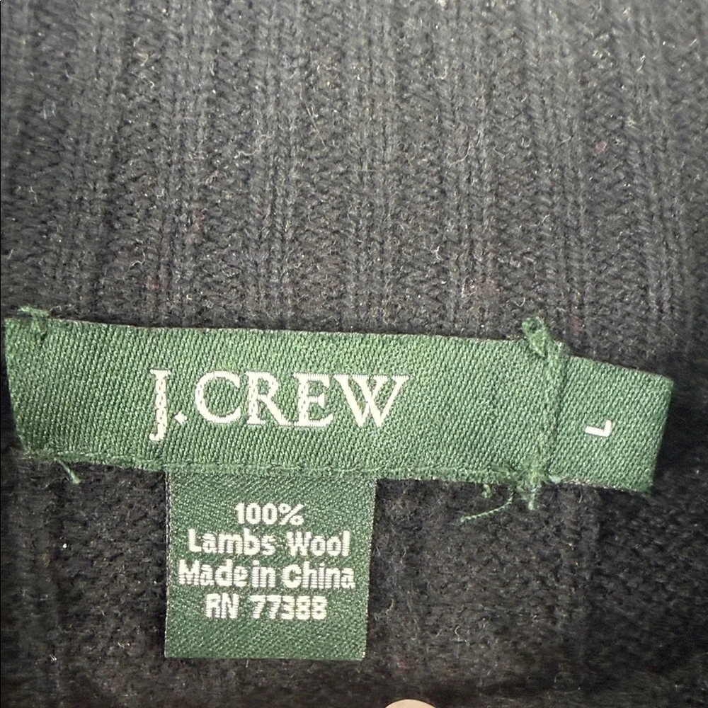 J.Crew Mens Black 100% Lambs Wool Cable Knit Quarter Zip Sweater Large 89208